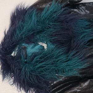 NWT Minkpink blue faux fur collar black jacket small funky! Y2k